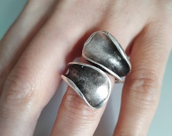 Silver plated statement ring, antique look ring, adjustable ring silver, abstract ring