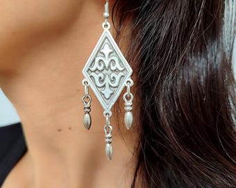 Antieke verzilverde oorbellen, Turkse sieraden, oorbellen uit het Midden-Oosten, damescadeau, verjaardagscadeau, vintage sieraden