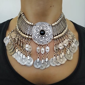 Choker necklace silver plated ottoman tughra coin necklace turkish jewelry middle eastern jewelry woman