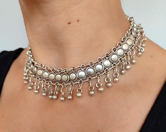 SAYINA- Choker necklace antique silver plated turkish jewelry choker middle eastern bohemian gift for girlfriend