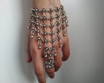 Turkish antique silver hand chain bracelet middle eastern ring silver chain jewelry ottoman coin jewelry slave bracelet