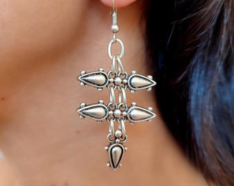Antieke verzilverde oorbellen, Turkse sieraden, oorbellen uit het Midden-Oosten, damescadeau, verjaardagscadeau, vintage sieraden