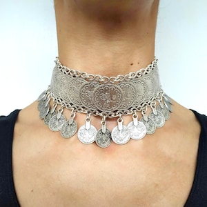 ELVAN - Coin Choker Antique Silver Necklace Middle Eastern Jewelry