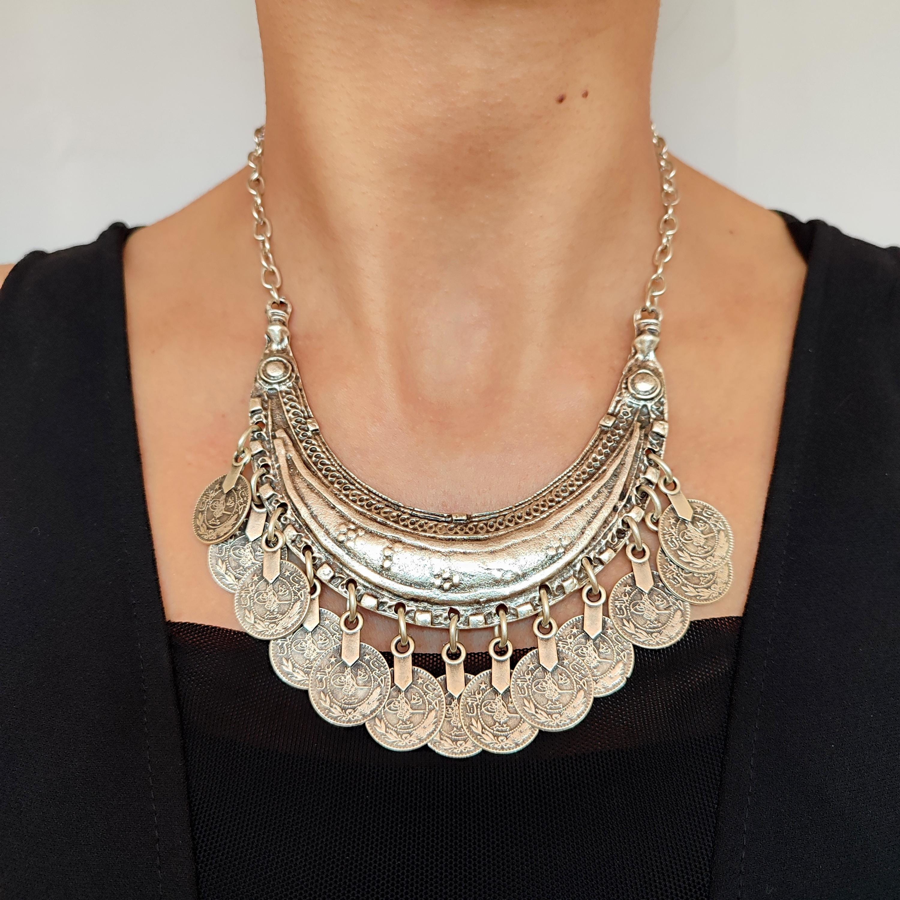 SENA -antique Silver Turkish Coin Necklace Ottoman Jewelry Turkish