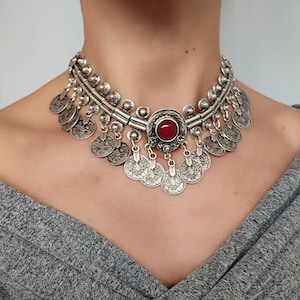 Antique silver choker tughra coin necklace turkish jewelry middle eastern vintage choker gift authentic ottoman jewelry silver plated