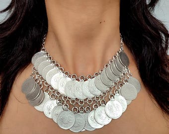 Choker ketting antiek zilver Ottomaanse ketting Turkse statement sieraden etnische Midden-Oosterse colier