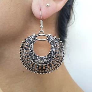 Antique silver plated earrings turkish jewelry middle eastern earrings women gift birthday vintage jewelry