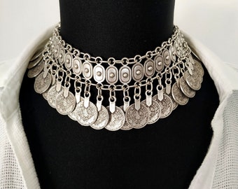 Choker antique silver plated turkish jewelry ottoman choker coin necklace silver middle eastern choker ottoman jewelry