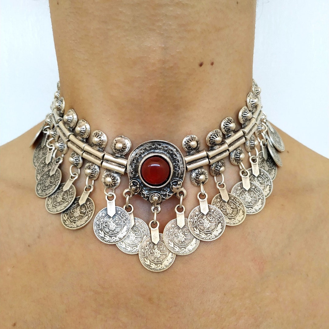 Choker Necklace Silver Plated Ottoman Tughra Coin Necklace Turkish ...