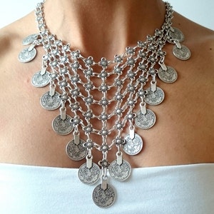 Coin necklace antique silver Ottoman necklace chain necklace bohemian jewelry silver turkish necklace turkish jewelry for woman