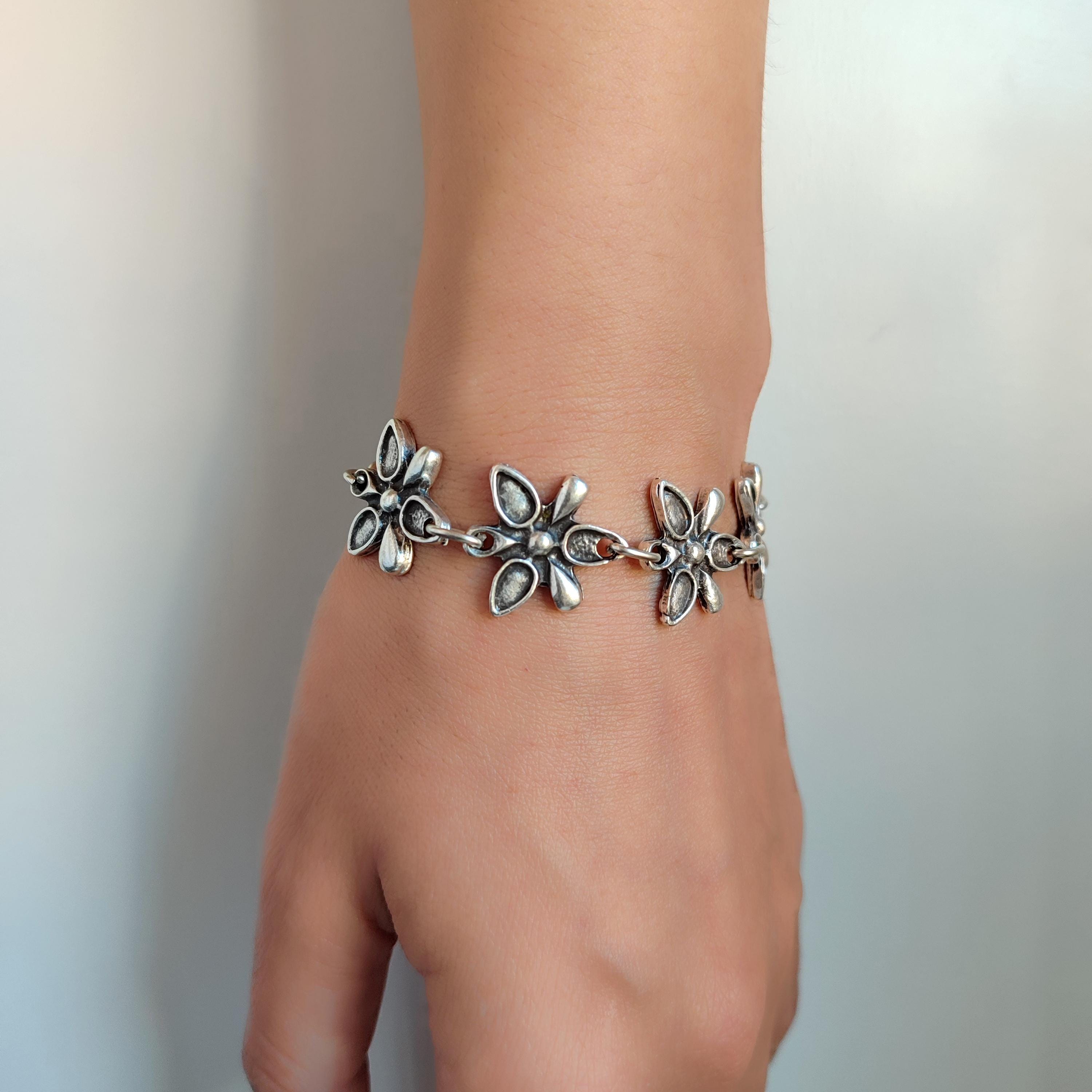 Antique Silver Flower Bracelet Statement Turkish Jewelry Silver