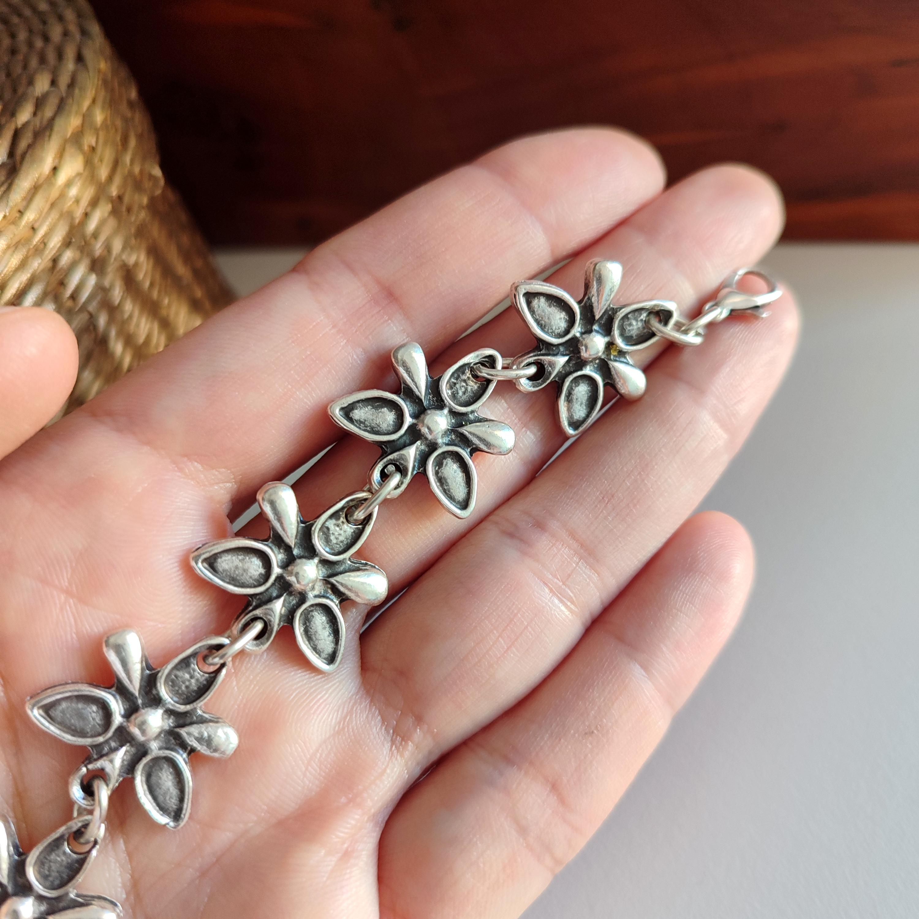 Antique Silver Flower Bracelet Statement Turkish Jewelry Silver