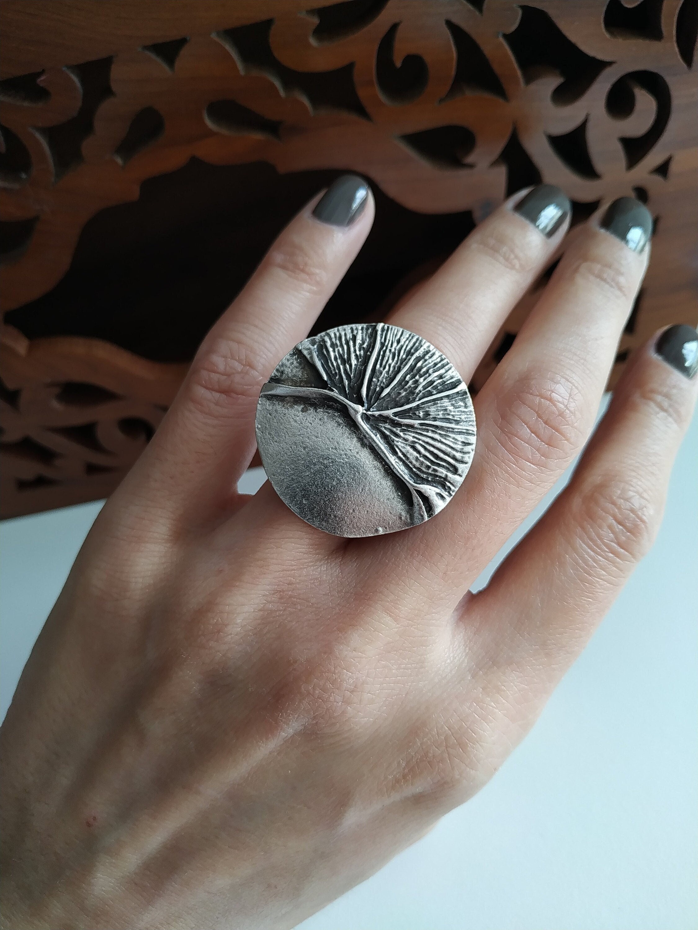 Large Round Ring/ Round Antique Silver Ring/statement Ring/ Turkish ...