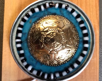 Set of two, Horse driving reign's rosette concho's, turquoise silver round rosette's black and white beaded with turquoise silver and gold