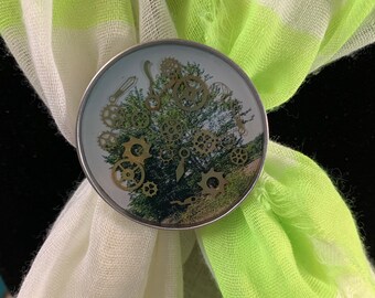 Time & nature, Friendship gifts, green trees, clock parts, scarf slides, custom designs, costume accessories, gifts for her, birthday gifts