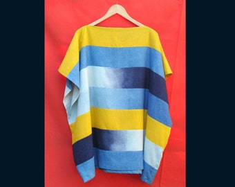 Migs Textiles: Yellow Blue Stripe Silk Tunic Dress