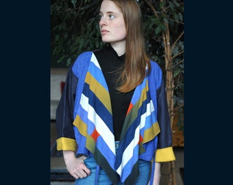 Migs Textiles: Blue Red Yellow Patchwork Jacket