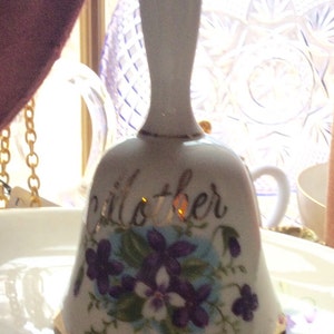 Porcelain Hand Crafted Bell Violets Vintage Mother image 1
