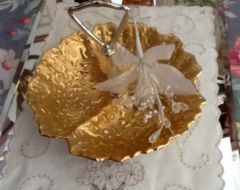 Weeping Bright Gold Hand Painted Retro 22k.Gold Tidbit Candy Dish