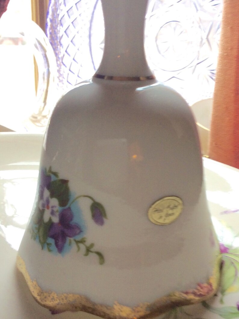Porcelain Hand Crafted Bell Violets Vintage Mother image 2