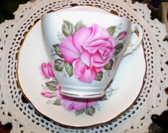 Vintage Royal Ascot Bone China cup and Saucer Large Rose England