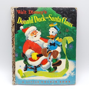 Vintage Walt DISNEY&#39;S DONALD DUCK & Santa Claus Little Golden Book 1952