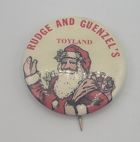 Vintage Large SANTA PINBACK Button Rudge & Guenzel