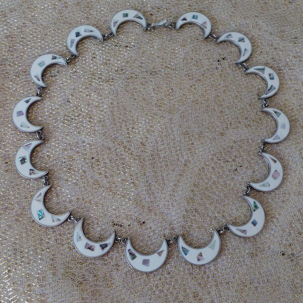 Broche vintage alpaga en argent sterling pendentif nacre du Mexique - France
