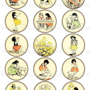 Instant Download Vintage Heidi illustraties door J Willcox Smith, digitale Collage blad voor meisjes, 2 Inch cirkels, afdrukbare pagina van 15 beelden
