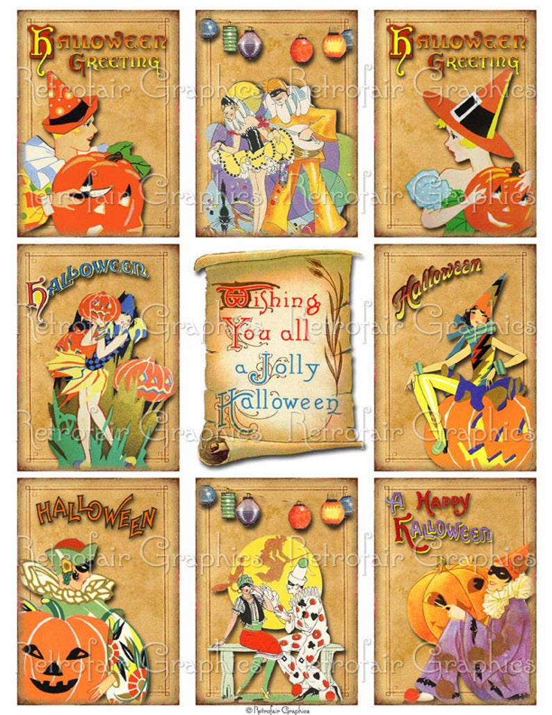 Download Halloween Digital Collage Sheet Printable Art Deco ...