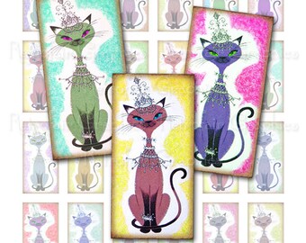 Instant Download, Digital Collage Sheet Domino size 1x2 Vintage Retro Siamese Cats for Jewelry, Card Making, Scrapbooking, Journaling