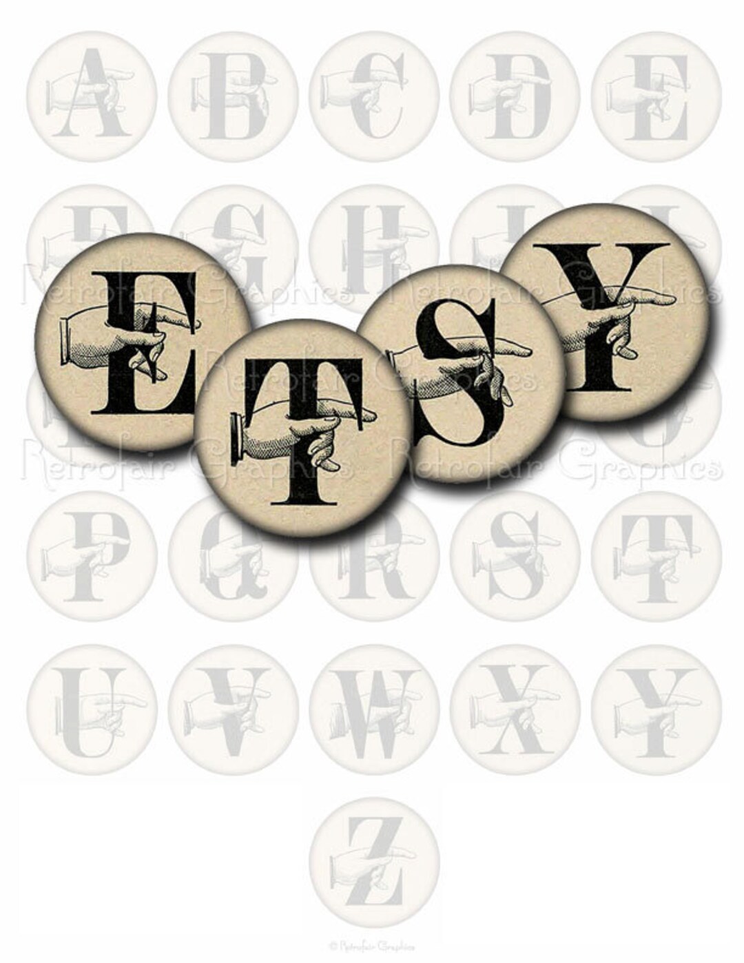 Vintage Alphabet Digital Collage Sheet,1.5 Inch Round Antique Letters ...