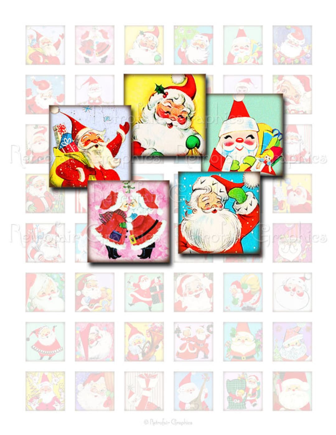 Santa Claus Digital Collage Sheet, 1 Inch Squares, Vintage Christmas ...