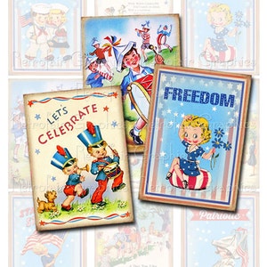 4 de julio Digital Collage Sheet of Vintage Patriotic Graphics, Instant Download DIY Printable Jpg Graphics for July Fourth Decorations