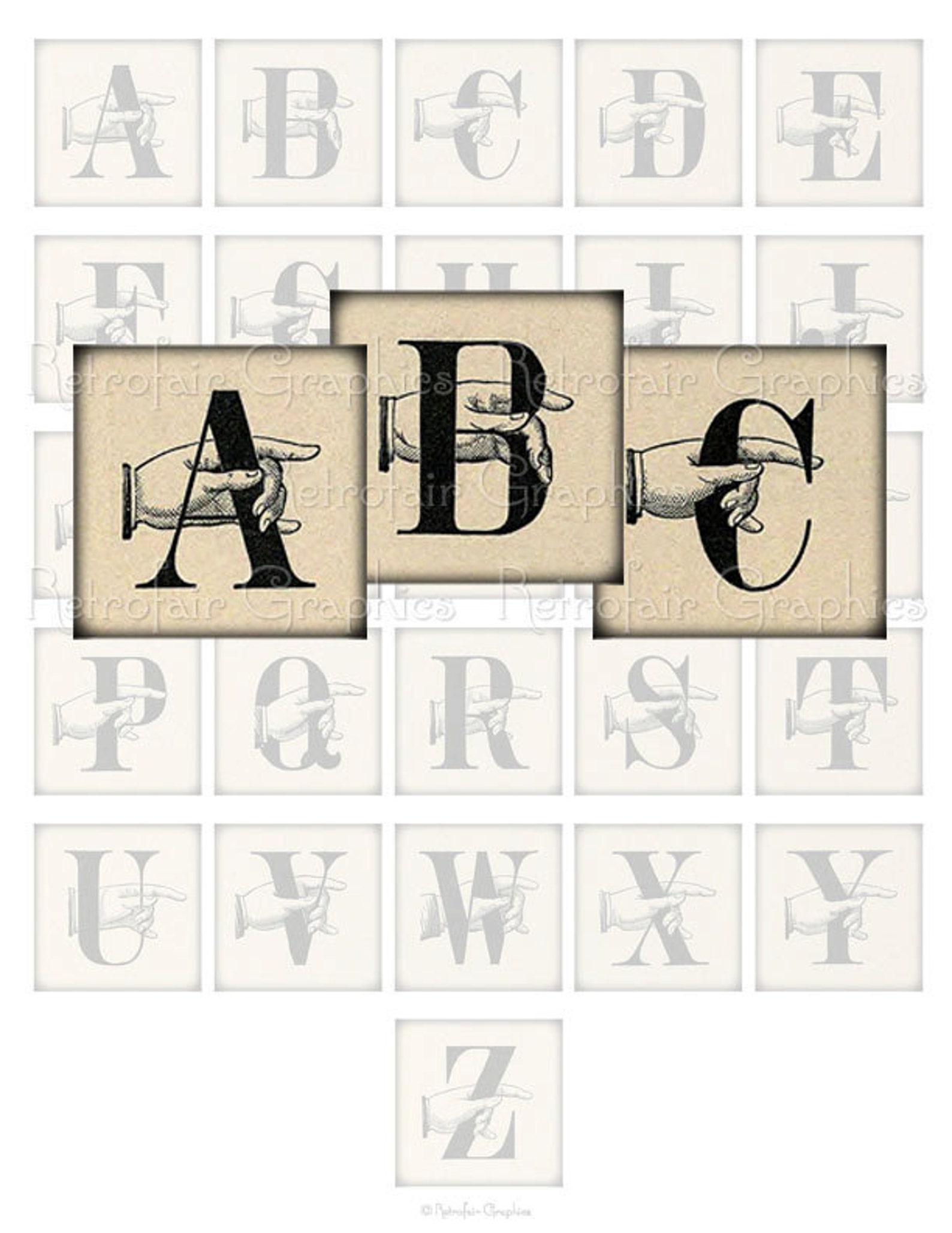 Antique Alphabet Digital Collage Sheet,1.5 Inch Square Vintage ...