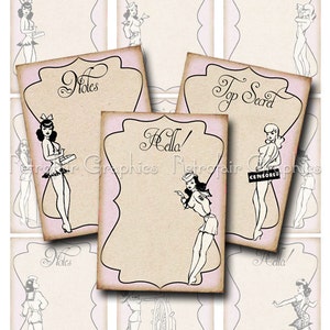 Retro Pin up Girls Printable Valentines, ATC Digital Collage Sheet, Instant Download, Printable Journal Cards