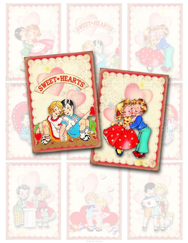 Printable School Valentines Cards Of Children Instant Download Digital Collage Sheet ATC ACEO