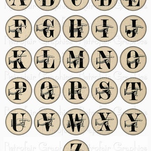 Vintage Alphabet Digital Collage Sheet,1.5 Inch Round Antique Letters ...