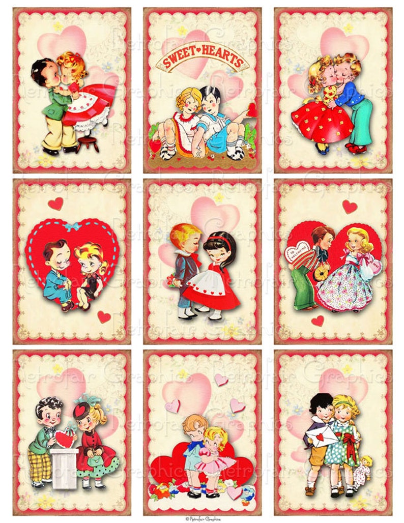 Printable School Valentines Cards Of Children Instant Etsy
