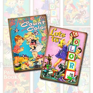 Instantánea descargar, Retro para colorear portadas de libros con los niños, ATC Collage Digital hoja, para imprimir