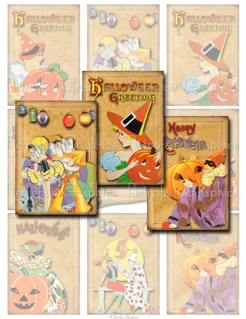 Download Halloween Digital Collage Sheet Printable Art Deco ...