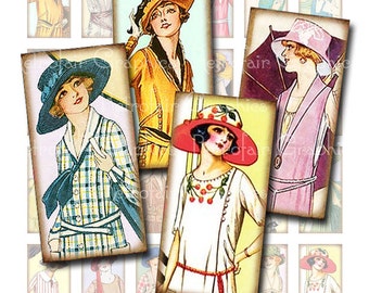 Instant Download, Digital Collage Sheet Domino size 1x2 Vintage Fashion 1920s for Jewelry, Card Making, Scrapbooking, Journaling