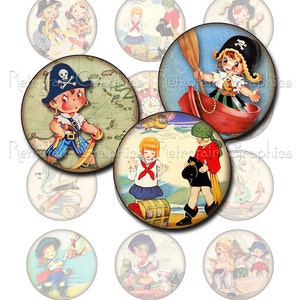 Printable Pirate Labels, Digital Collage Sheet of Pirates Images, Instant Download Sheet of 2&quot; Circles