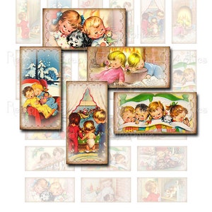 The Night Before Christmas Digital Collage Sheet, Children Waiting for Santa, Pendant Domino 1 x 2 inch size, Instant Download Printable