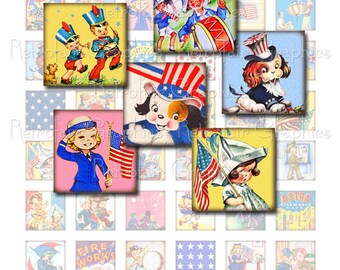4th of July digitale Collage blad van een inch Plein afbeeldingen van Vintage patriottische Graphics, Instant Download DIY afdrukbare Jpg