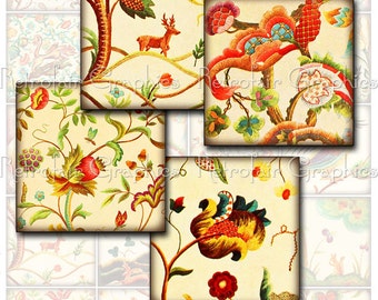 Tapestry borduurwerk ontwerpen, 2 Inch pleinen digitale Collage blad, afdrukbare Set van 20 beelden van Vintage tapijt ontwerpen