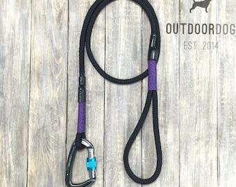 Black Climbing Rope Dog Leash: Handmade Carabiner Leash