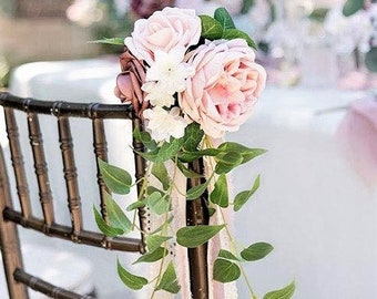 Ivory/Blush Pink Wedding Chair Flower, Blush Wedding Aisle Flower, Church Pew Flower, Wedding Ceremony Aisle Decoration, Wedding Pew Decor