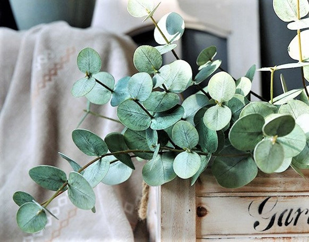 4 Stems Real Touch Eucalyptus Artificial Dusty Green Etsy