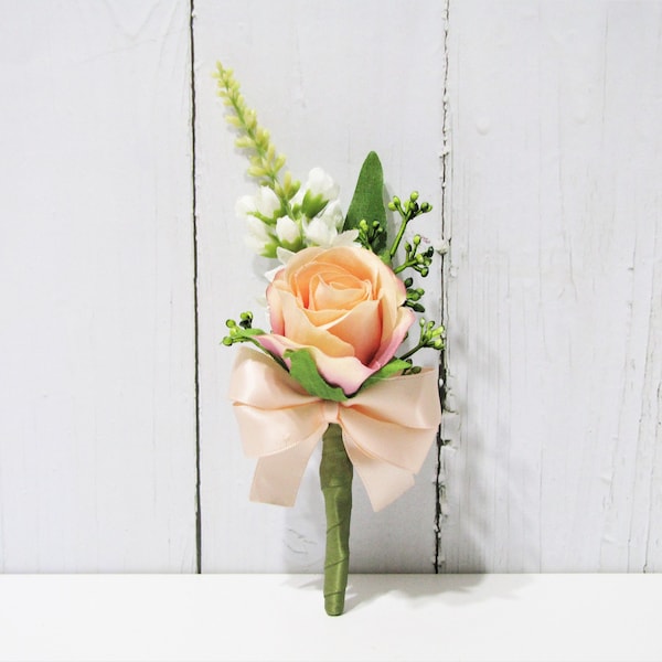 Peach Boutonnieres, Peach Buttonhole, Peach Corsage, Peach Wedding Flower, Spring Wedding Boutonniere, Rustic Wedding